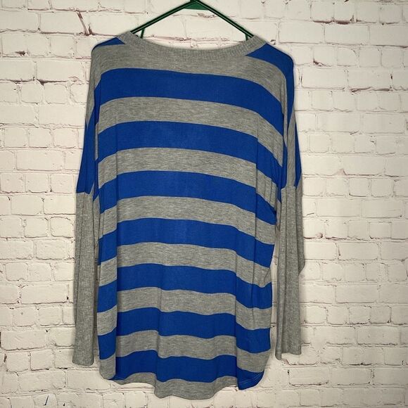 New Oddy Women Plus 1X Sweater V-neck Button Up Cardigan Blue Stripes - Picture 4 of 7